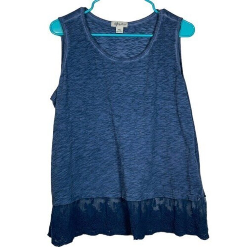 Style & Co Vintage Blue Sleeveless Lace Embroidered Shirt Size PXL EUC #2774